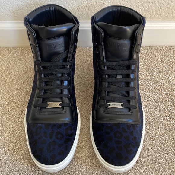 Men’s Jimmy Choo Leopard Print Calf Hair High Tops - Picture 2 of 9